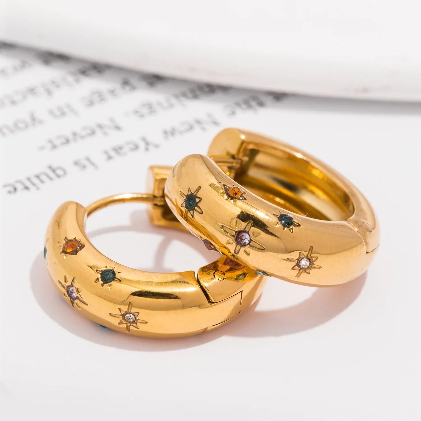 UHBINYCA Classic Zircon Inlaid Hoop Earrings — 18K Gold-Plated Stainless Steel, Elegant Jewelry for Women