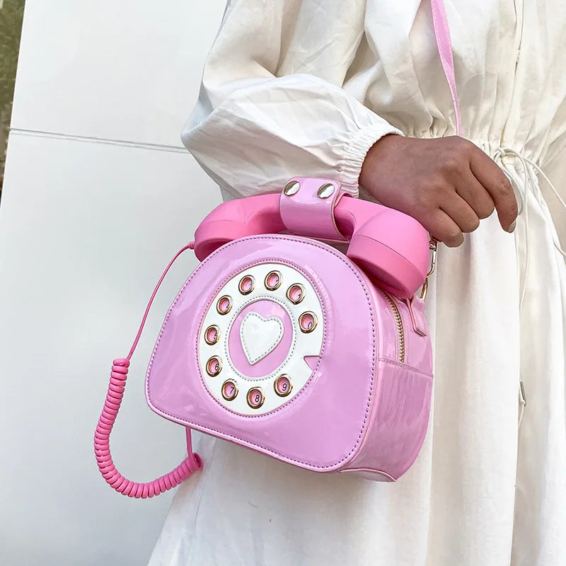 Women’s Creative Telephone-Shaped Crossbody Bag – Retro PU Leather Small Shoulder Handbag
