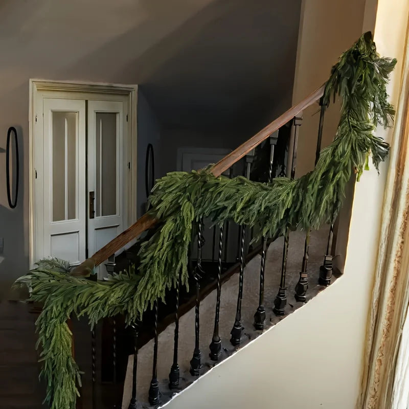 Artificial Norfolk Pine Christmas Wreath – Fake Green Garland for Front Door, Walls, Porches, Home & Xmas Decoration