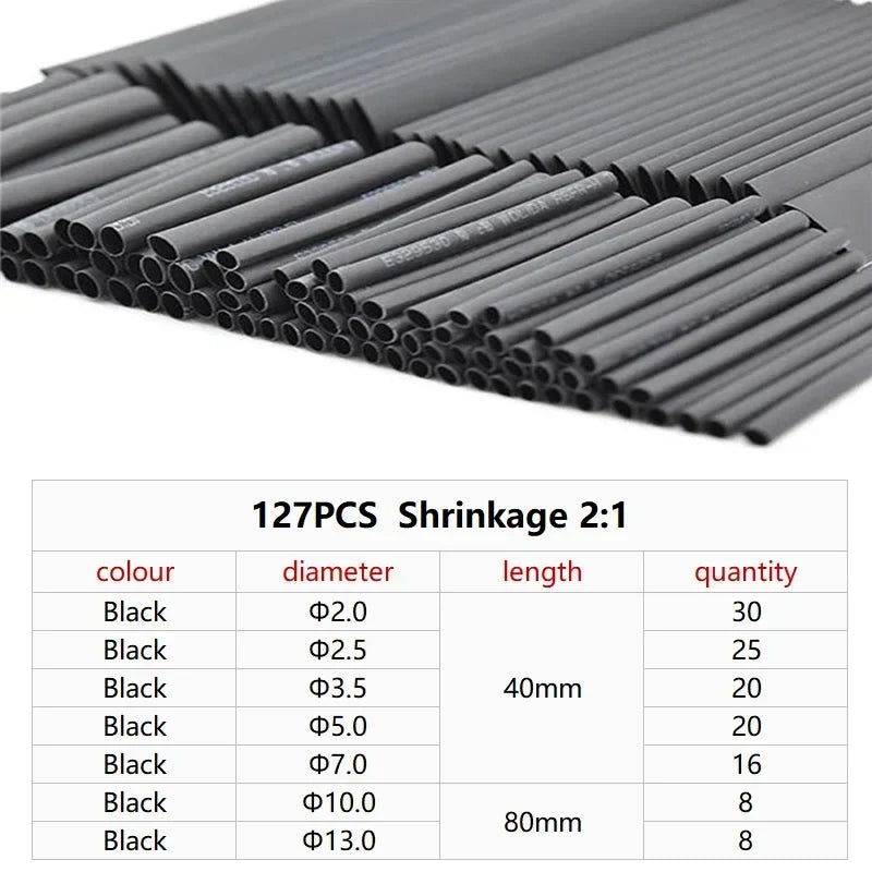 127/164/280/560PCS Heat Shrink Tubing Kit - 2:1 Insulation for Electrical Wire & Cable Connection