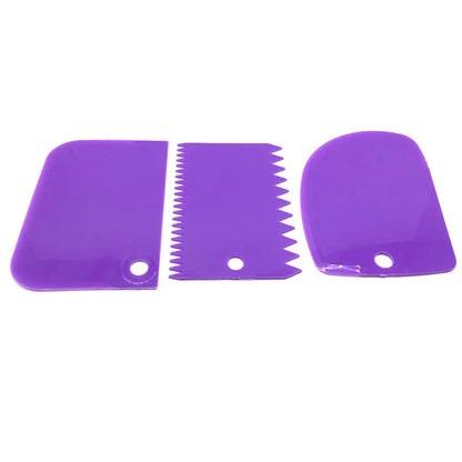 3Pcs DIY Kitchen Cream Scraper Set - Straight, Arc, and Tooth-Shaped Cake and Fondant Baking Tools - Plastic Bread Cutter and Pasty Scraper Kit