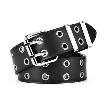 Women's Y2K Double-Hole Punk Belt - Adjustable Unisex Hip Hop Rock Style Punch-Free Waist Belt