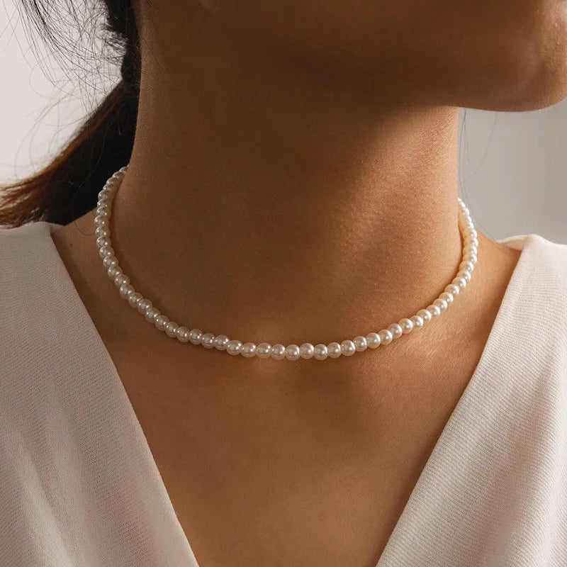 Simple Imitation Pearl Necklace – Adjustable Elegant Irregular Beads, Trendy Jewelry for Women, Girls, Date, Wedding & Party Gift
