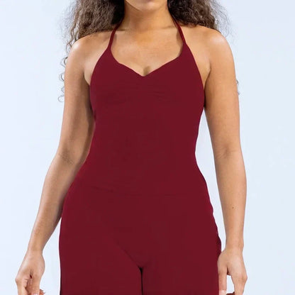 New Impact Sports Yoga Vest - Women's Backless Fitness Top, Built-in Bra with Cups, Scrunch Gym Clothes for Workout