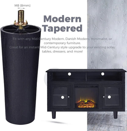 Plastic Furniture Legs Set - Modern Tapered Replacement Legs with M8 Thread for Sofa, Cabinet & TV Stand