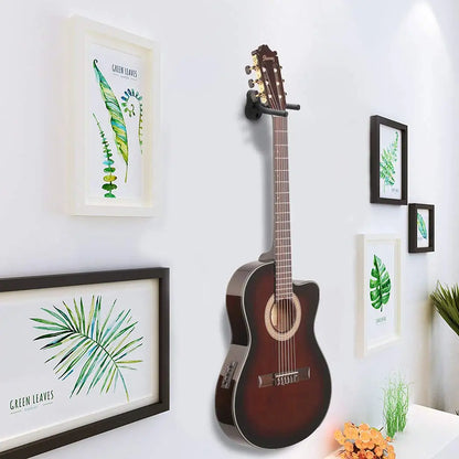 Guitar Wall Mount Hanger - Black Metal Hook for Acoustic, Electric, Bass Guitars - Wall Hook Holder