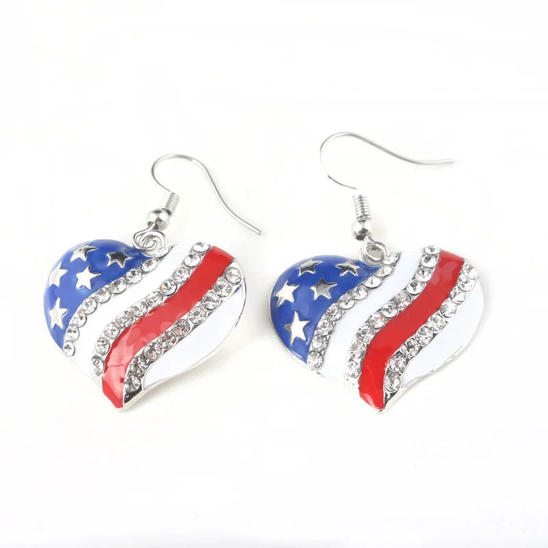 American Flag Drop Earrings - USA Patriotic Red White Blue 4th of July Jewelry Accessories for Women