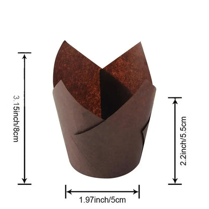 50PCS Tulip Baking Cups – Disposable Oil-Proof Paper Cup Trays for Cakes, Muffins & Bread