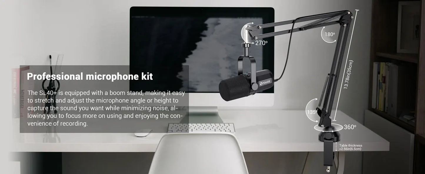 FDUCE SL40+ USB/XLR Dynamic Microphone Kit with Headset Output, Sound Insulation & Arm Stand for PC, PS5/PS4, and Mixers