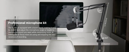 FDUCE SL40+ USB/XLR Dynamic Microphone Kit with Headset Output, Sound Insulation & Arm Stand for PC, PS5/PS4, and Mixers