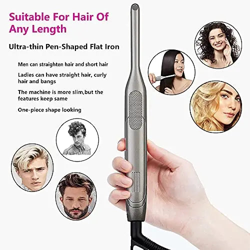 Titanium Mini Flat Iron – Adjustable Temperature Hair Straightener for Men, Pixie, Beard & Bangs