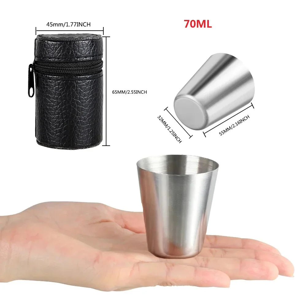 6Pcs Outdoor Stainless Steel Cups Set with Case: Practical Travel Mini Glasses for Whisky & Wine - Portable Drinkware 30/70ml