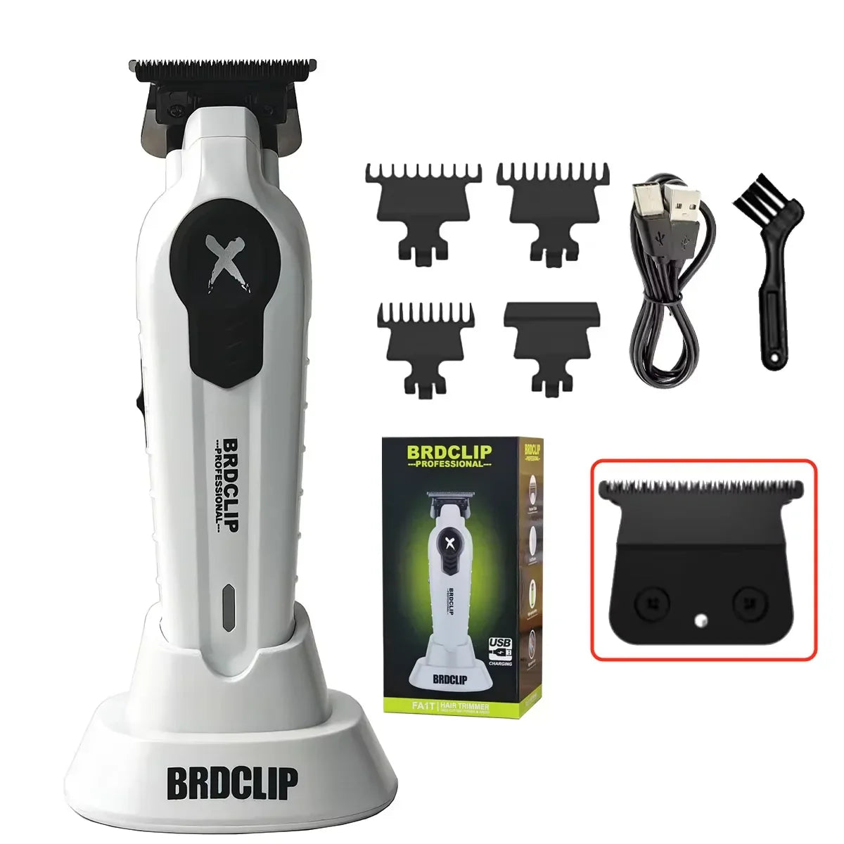 2025 BRDCLIP FA1T Green Professional Hair Trimmer — Barber Carving Electric Clipper with Gradient Finish & Charger Stand