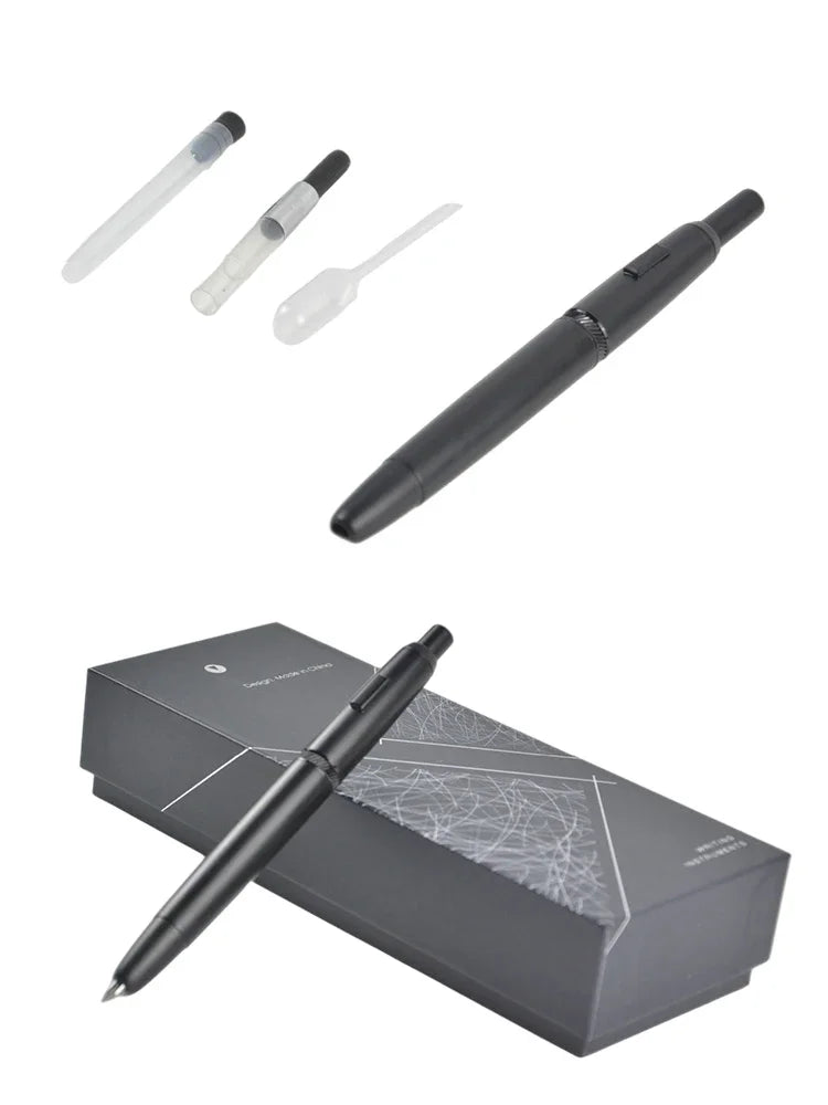 MAJOHN A1 Retractable Fountain Pen – EF 0.4mm Nib, Matte Black Metal Ink Pen with Converter, Ideal for Students and Gifts