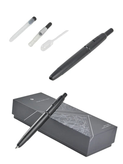 MAJOHN A1 Retractable Fountain Pen – EF 0.4mm Nib, Matte Black Metal Ink Pen with Converter, Ideal for Students and Gifts