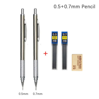 Full Metal Mechanical Pencil Set — 0.3–2.0mm Automatic Pencils for Art, Drawing & School