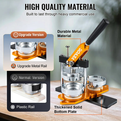 VEVOR 75mm Button Maker Machine – Badge Punch Press with 100pcs Button Parts, Circle Cutter & Instruction Book