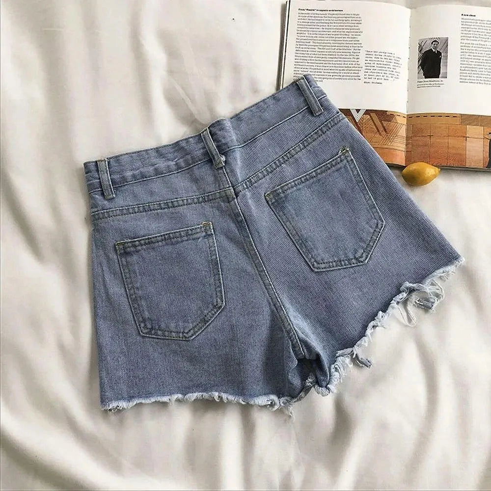 Women's High-Waist Denim Shorts – Summer Korean Y2K Cowboy Style with Tassels & Pockets