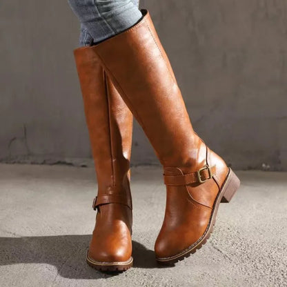 2024 Women’s Over-the-Knee Riding Boots – Winter Chunky Heel Round Toe Buckle Platform Shoes