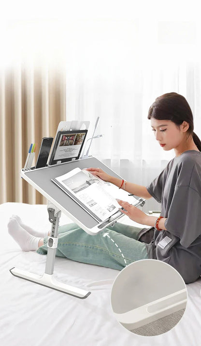 Adjustable Laptop Bed Tray Table – Portable Foldable Standing Desk with Storage Drawer for Sofa & Lap Use