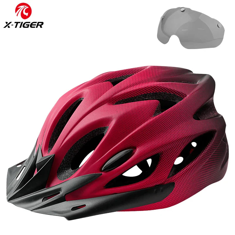 X-TIGER Cycling Helmet – Ultralight MTB Bike Helmet with LED Lights, Integrally-Molded Sports Safety Hat & Goggles Visor