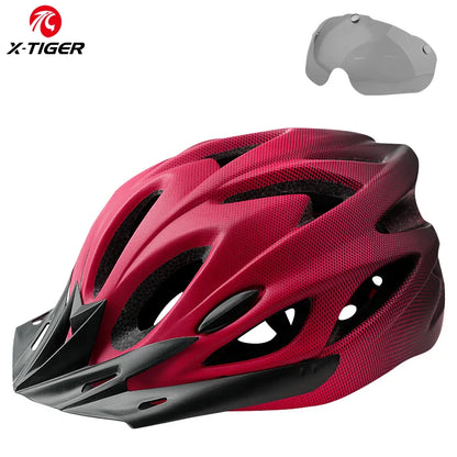 X-TIGER Cycling Helmet – Ultralight MTB Bike Helmet with LED Lights, Integrally-Molded Sports Safety Hat & Goggles Visor