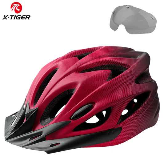 X-TIGER Cycling Helmet – Ultralight MTB Bike Helmet with LED Lights, Integrally-Molded Sports Safety Hat & Goggles Visor
