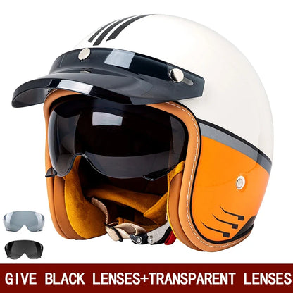 Retro 3/4 Motorcycle Helmet - Semi Open Face Cross Country Riding Helmet Winter Motorbike Safety Accessory