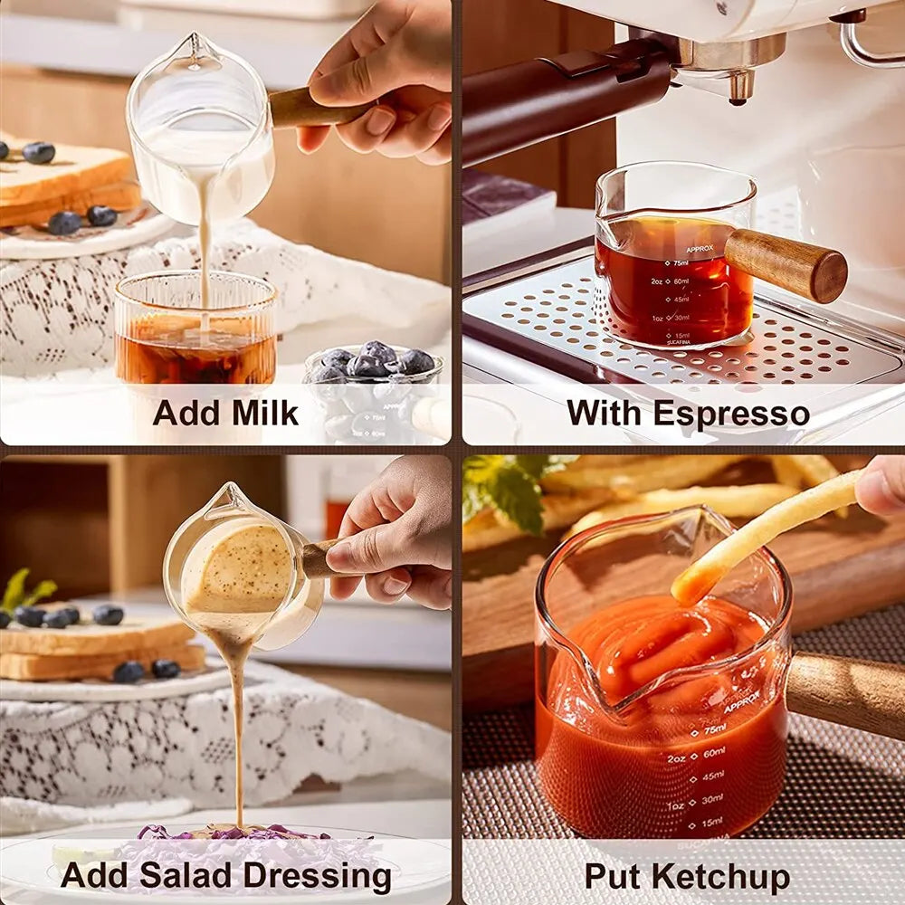 75ml Heat-Resistant Glass Espresso Measuring Cup - Double/Single Mouth Milk Jug with Handle - Glass Scale Measure Mug