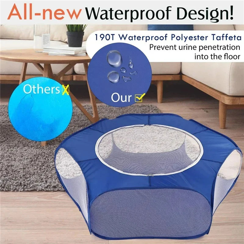 Portable Small Animal Playpen - Foldable Pet Cage with Transparent Mesh for Cats & Chickens