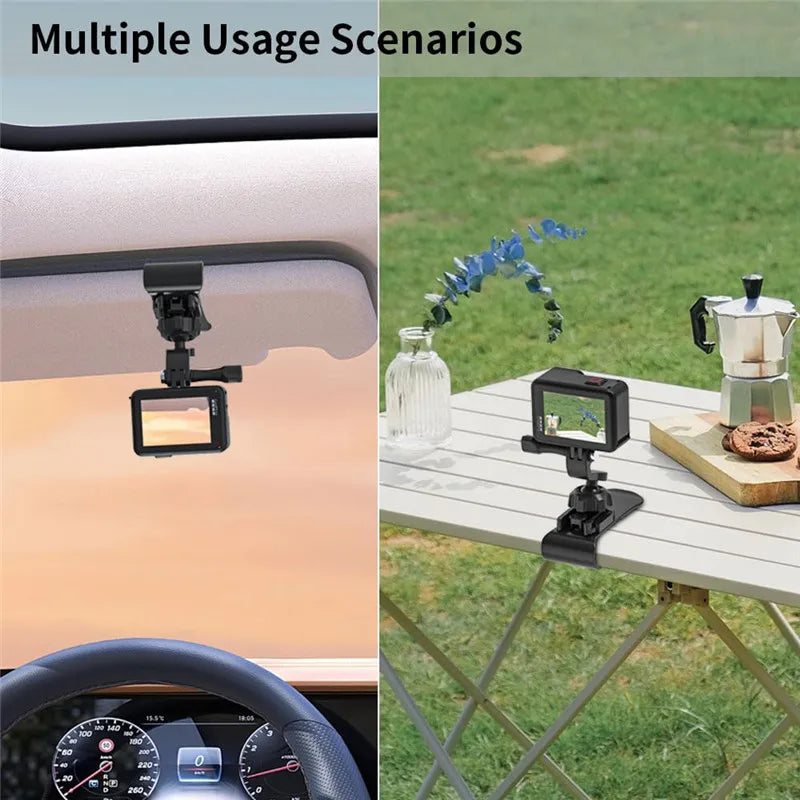 Car Camera Mount Sun Visor Clip – Holder for GoPro Hero 9-13, DJI Osmo Action 3-5 & Insta360 X3/X4 Accessories