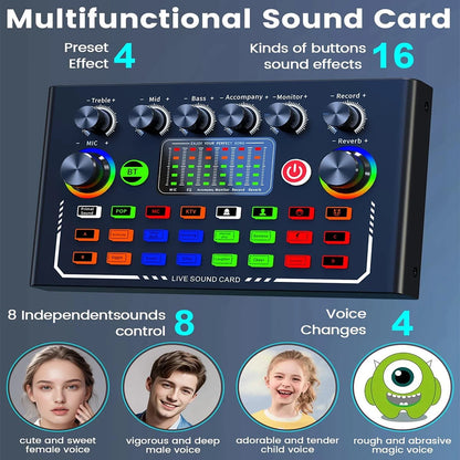 F009 Live Sound Card Kit - BM-800 Microphone Set for Podcasting, Audio Recording & YouTube Streaming
