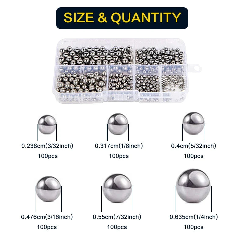 200-1000Pcs Precision Chrome Steel Bearing Balls - Assorted SAE Sizes 1/4" to 3/32" for Bicycle Repair & Mechanical Parts