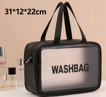 Black Transparent Waterproof Travel Makeup Bag – Portable Large-Capacity Cosmetic Organizer for Women