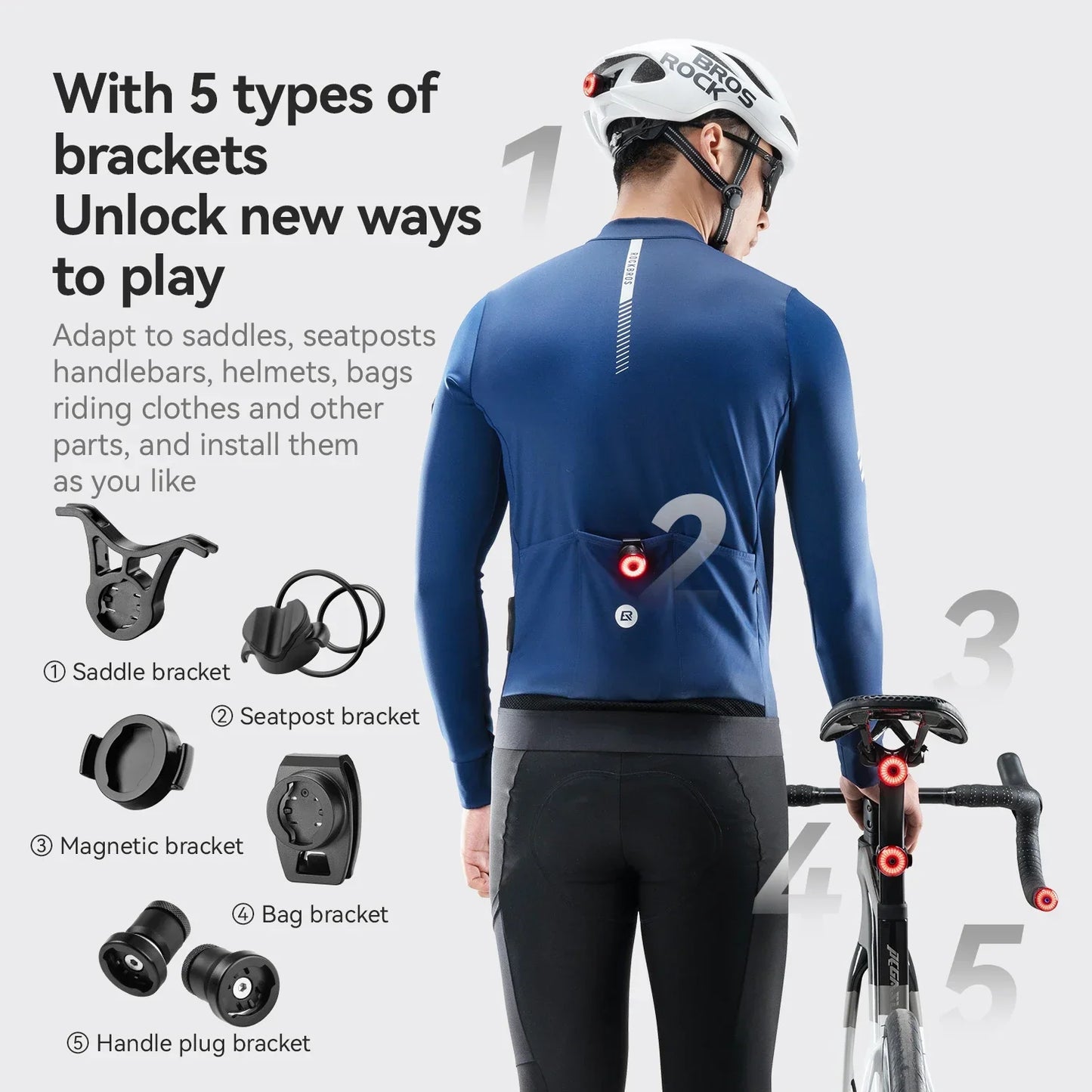 ROCKBROS Bicycle Handlebar End Lights – IPX6 Waterproof Rear Bike Lamp with 5 Modes & Brake Sensor