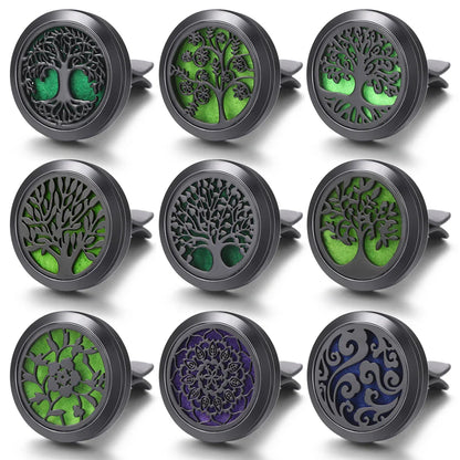 All-Black Tree of Life Car Air Freshener – Stainless Steel Aromatherapy Essential Oil Diffuser Locket Pendant