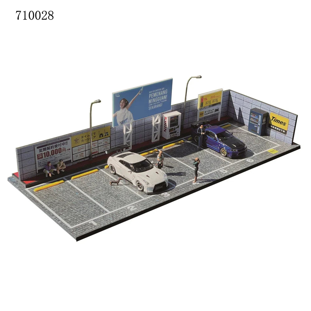GFans 1:64 Scale Diorama Car Garage Model – LED Lighted Parking Lot DIY City Set for Collection & Display Gifts
