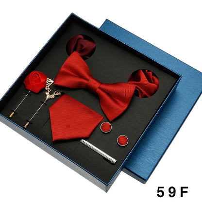 Red & Blue Classic Silk Tie Set for Men - Pocket Square & Cufflinks, Solid Color Necktie for Parties & Weddings