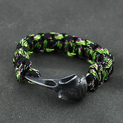 Odin Crow Skeleton Viking Bracelet - Norse Rune Bead Paracord Rope Valknut Eagle Pendant Amulet Jewelry Gift