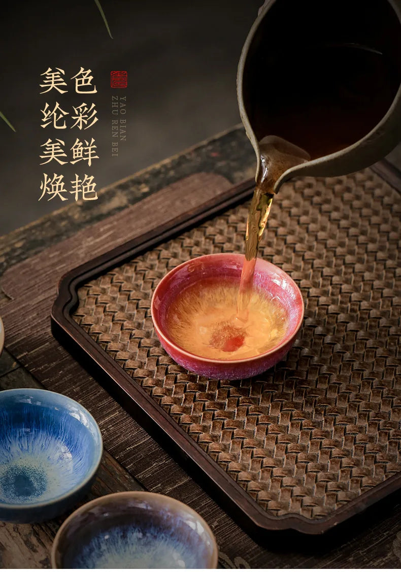 45ml Household Ceramic Teacup – Kiln Change Satin Blue Master Cup for Tea Tasting & Jianzhan Teahouse Teaware