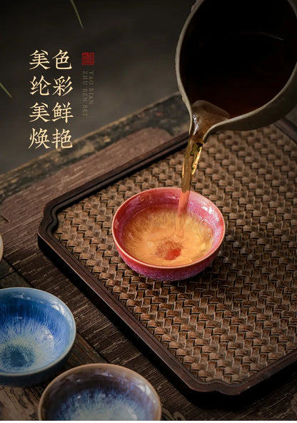 45ml Household Ceramic Teacup – Kiln Change Satin Blue Master Cup for Tea Tasting & Jianzhan Teahouse Teaware