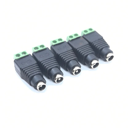 5 Pairs Welding-Free DC Plugs 5.5x2.1mm – Male & Female Green Terminal Power Connectors with Push Button