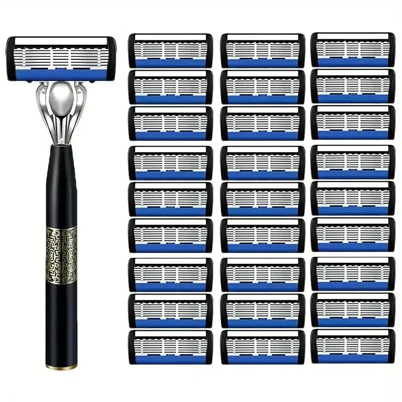 Men’s 7-Layer Stainless Steel Safety Razor – Washable Manual Shaver with Beard Guard & Metal Razor Holder