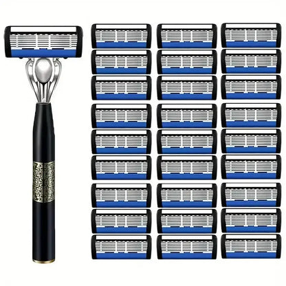 Men’s 7-Layer Stainless Steel Safety Razor – Washable Manual Shaver with Beard Guard & Metal Razor Holder