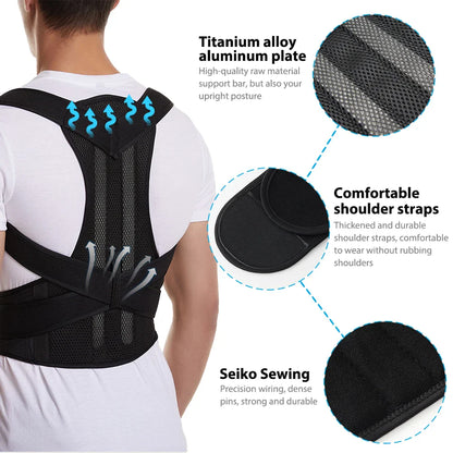 Alloy Bar Posture Corrector – Scoliosis Back Brace Spine Corset with Shoulder Therapy Support, Orthopedic Posture Correction Belt