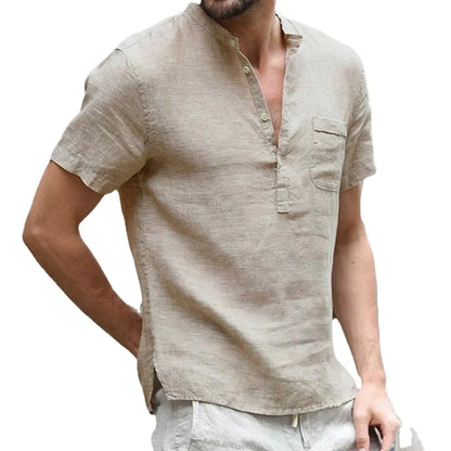 Men’s Summer Cotton Linen Short Sleeve T-Shirt Breathable Casual Loose Fit LED Style Tee Shirt S-3XL Comfort Wear