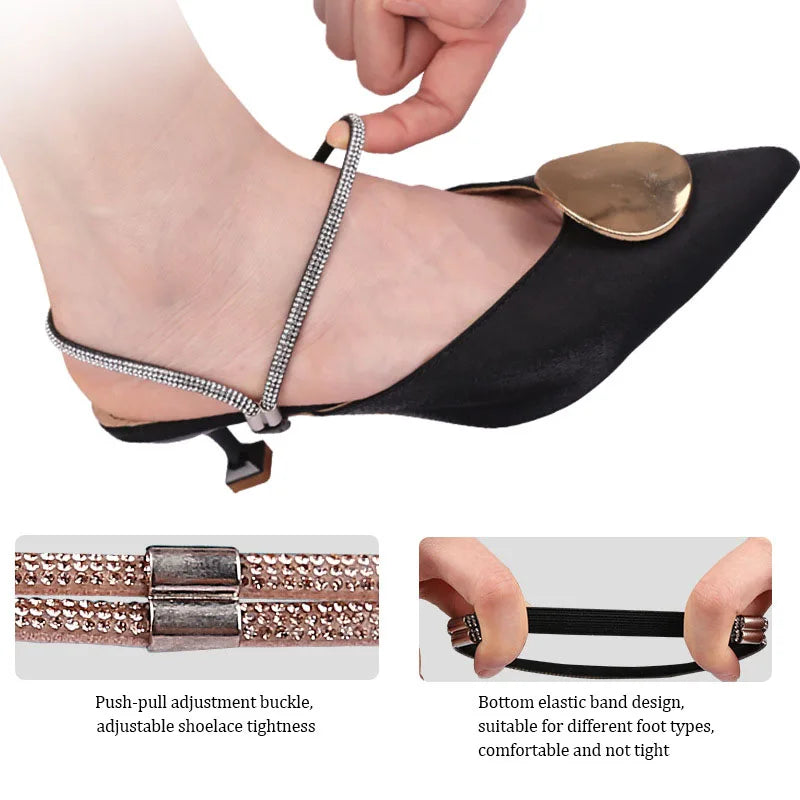 Diamond Shoelaces Anti-Drop High Heels Shoe Band for Women - Elastic Fixing Belts with Rhinestone - Heel Straps Belt Drill