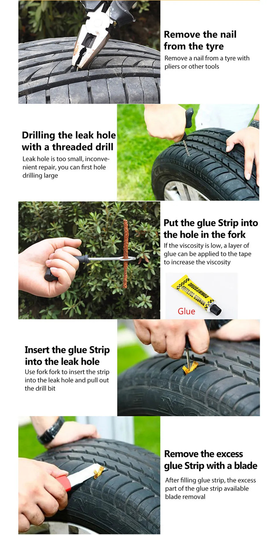 Car & Motorcycle Tire Repair Kit – Tubeless Tyre Puncture Plug Set with Rubber Strips for Truck & Vacuum Tire Repairs