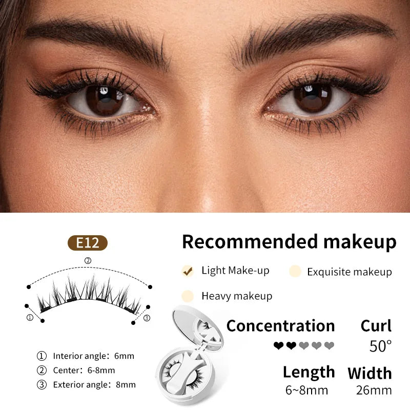 Brown Magnetic False Eyelashes – Natural, Lightweight Eye Makeup Set with Applicator & Carry Box