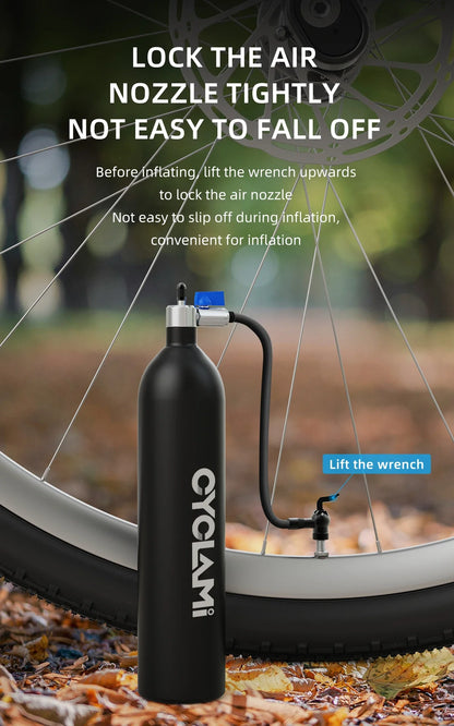 CYCLAMI 1.2L Aluminum Alloy MTB Road Tire Inflator – Valve Gas Cylinder for Tubeless 29" Bike Tires
